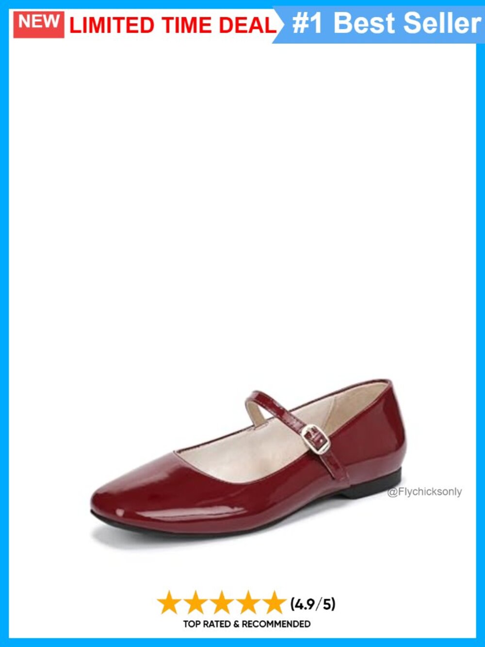 Patent PU Mary Jane Flats Buckle Strap Soft System Comfort Sq Toe
